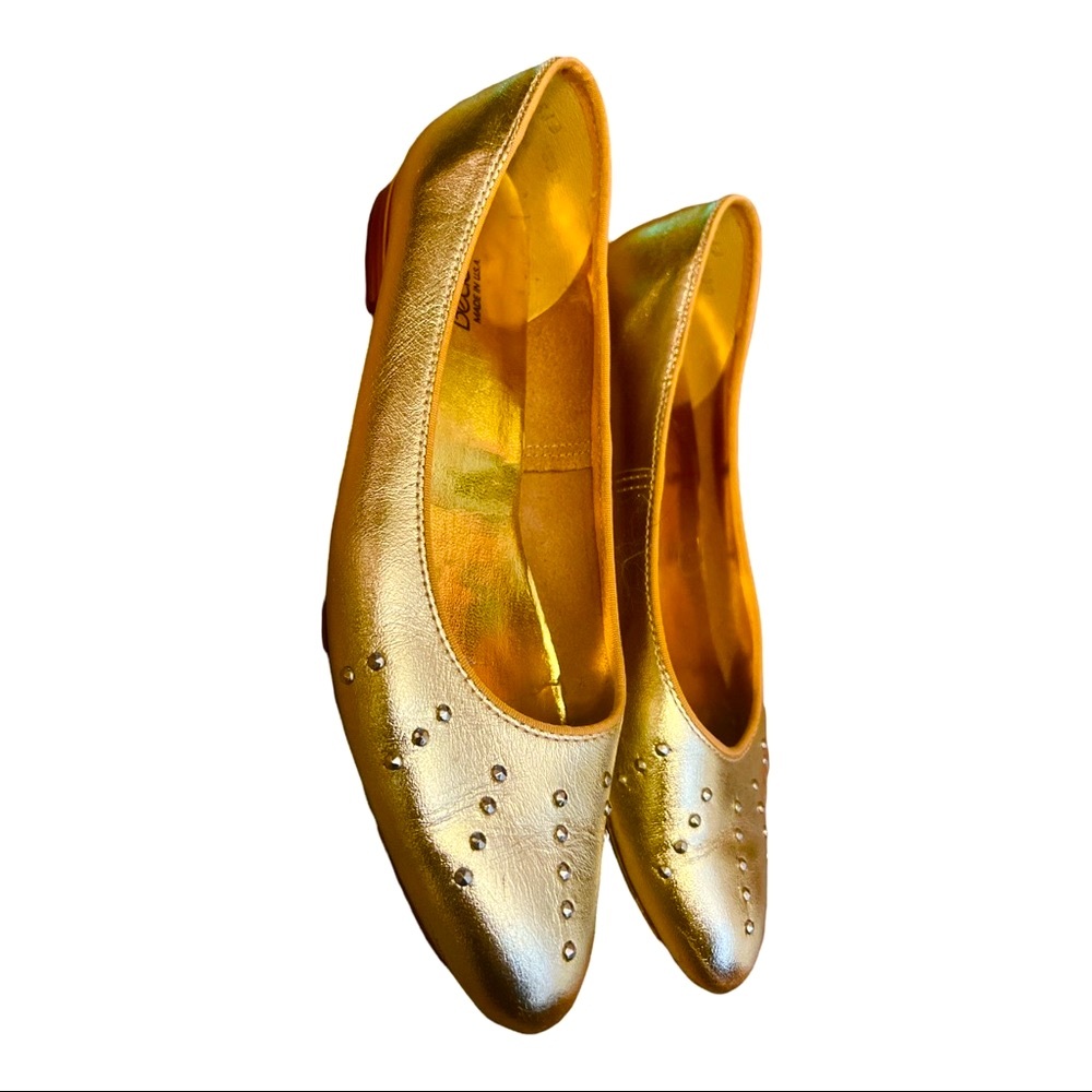 1990’s Vintage Shiny Gold Jeweled Slip On Flats Shoes , Size 7.5N - Picture 4 of 5